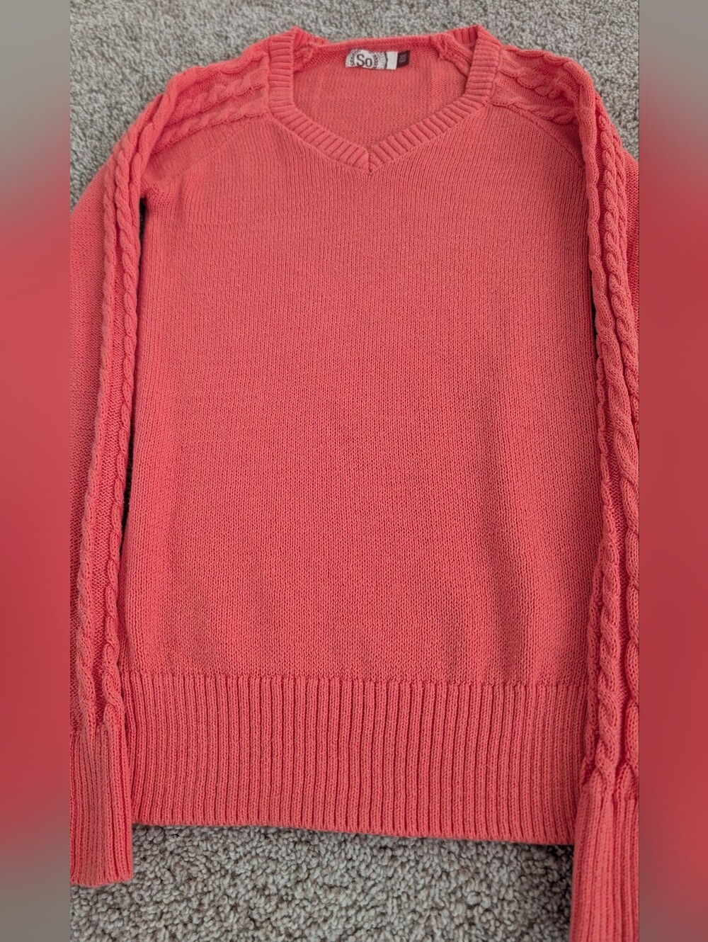 SO Coral Cable-Trim V-Neck Sweater